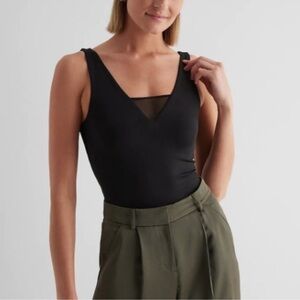 Express Black Body Contour Compression V-Neck Mesh Tank Top